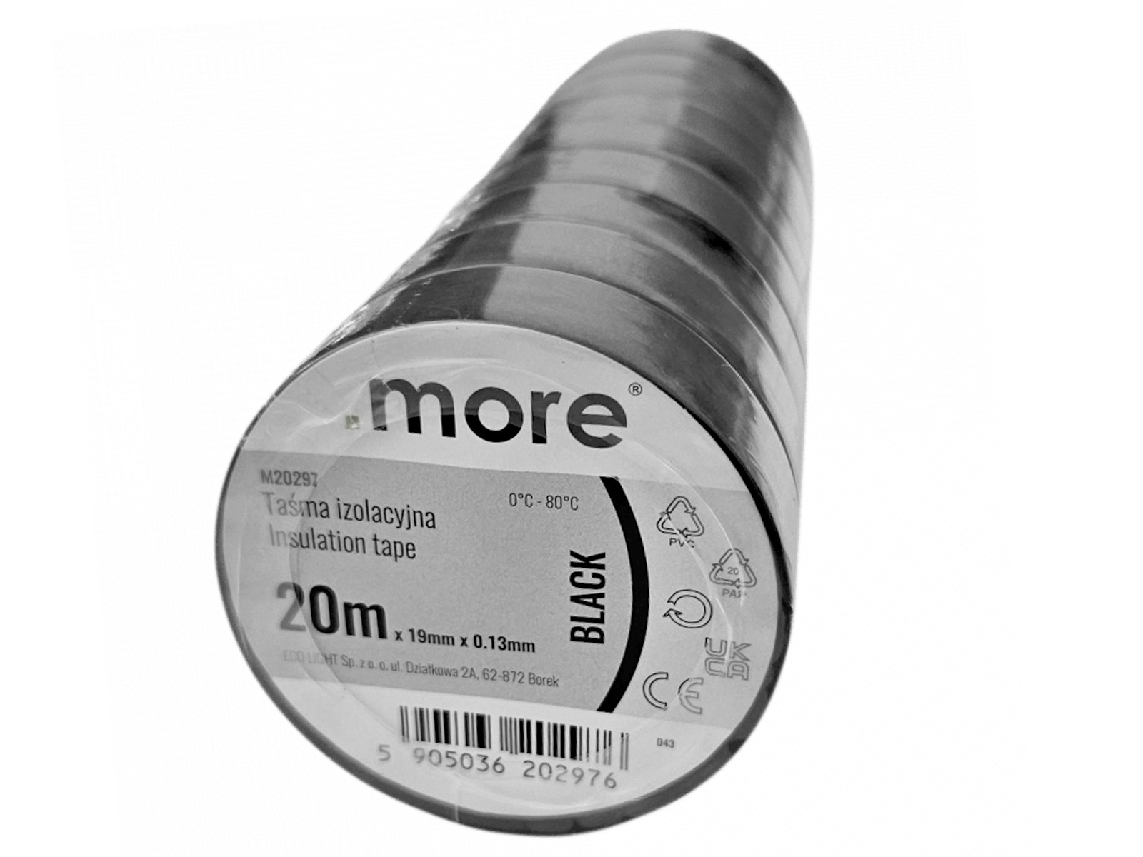 10x Taśma izolacyjna 19mm x 0,13mm CZARNA 20m 1szt.